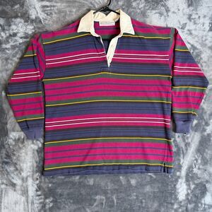 Vintage Y2K West Bound Polo Rugby Long Sleeve Size Medium Collard Striped